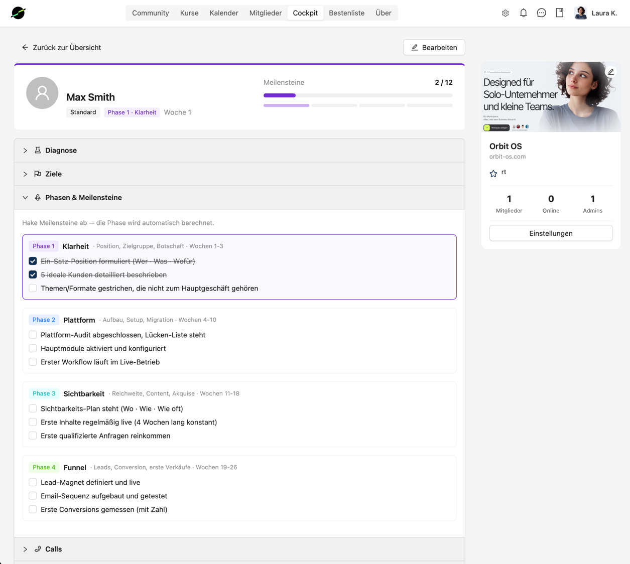 <h2 style="line-height: 1.4;"><span style="color: rgb(0, 0, 0); font-size: 24px;">Dein eigener Bereich für jeden Kunden. Schritte, Ziele, Notizen, Unterlagen — geordnet für jede Person, statt über zehn Programme verteilt.</span></h2>