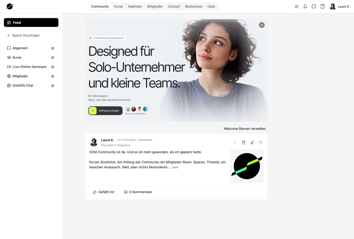 <h2 style="line-height: 1.4;"><span style="color: rgb(0, 0, 0); font-size: 24px;">Eigene Bereiche, Kurse, Masterclasses und Live-Sitzungen, gemeinsame Treffen, Chat. </span><br><span style="color: rgb(0, 0, 0); font-size: 24px;">Der Ort für deine Mitglieder — verbunden mit allem, was du anbietest.</span></h2>